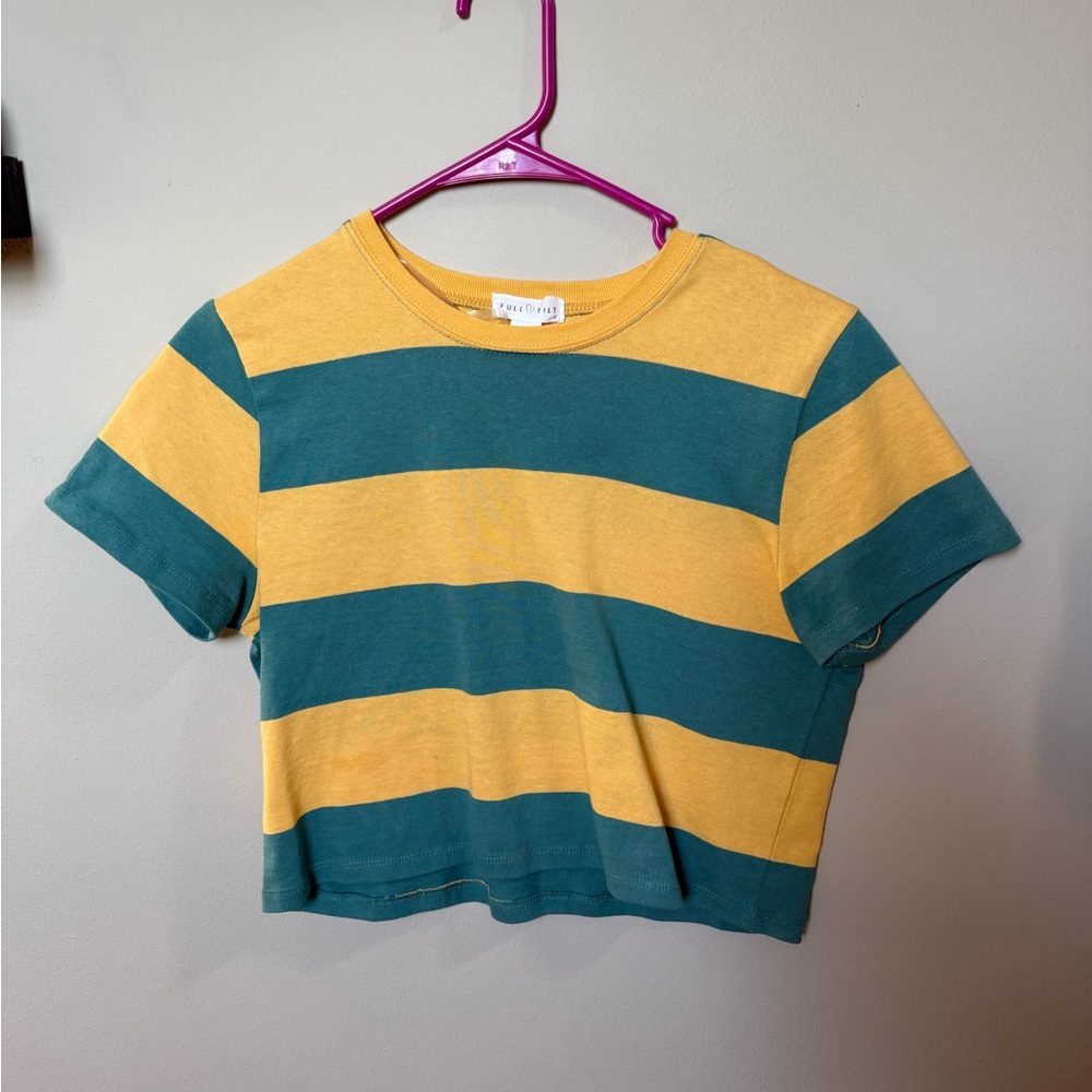 Small Full Tilt Yellow and Green Striped Crop Top